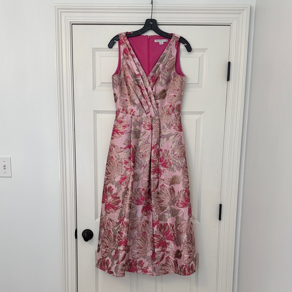 Kay Unger Pink and Gold Floral Midi Dress